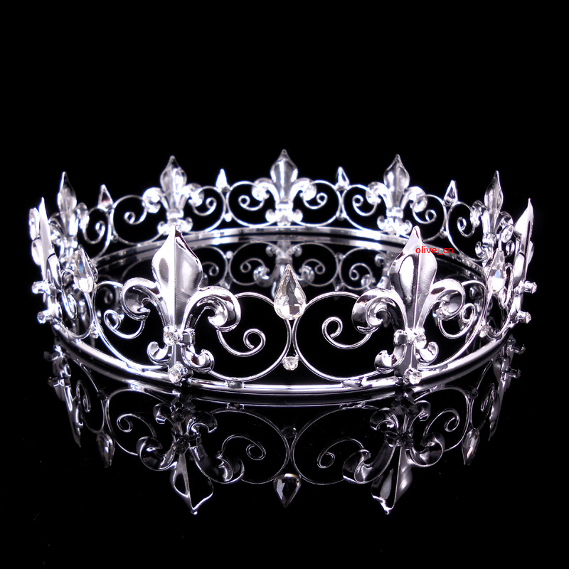 Corona Medievale Uomo In Metallo, Fiore Di Giglio, Argento, Altezza 4,5 Cm, Cerchio 57 Cm