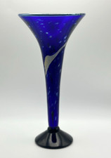 Steven Lundberg Glass Art  Night Sky Trumpet Vase  Signed 2005  Blown Glass