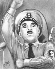 ✿ Original Charcoal Portrait Painting CHARLIE CHAPLIN The Great Dictator Artwork