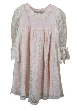 Vintage Jo Lene Pink Dress Cream Lace Overlay Easter Flower Girl Size 6X