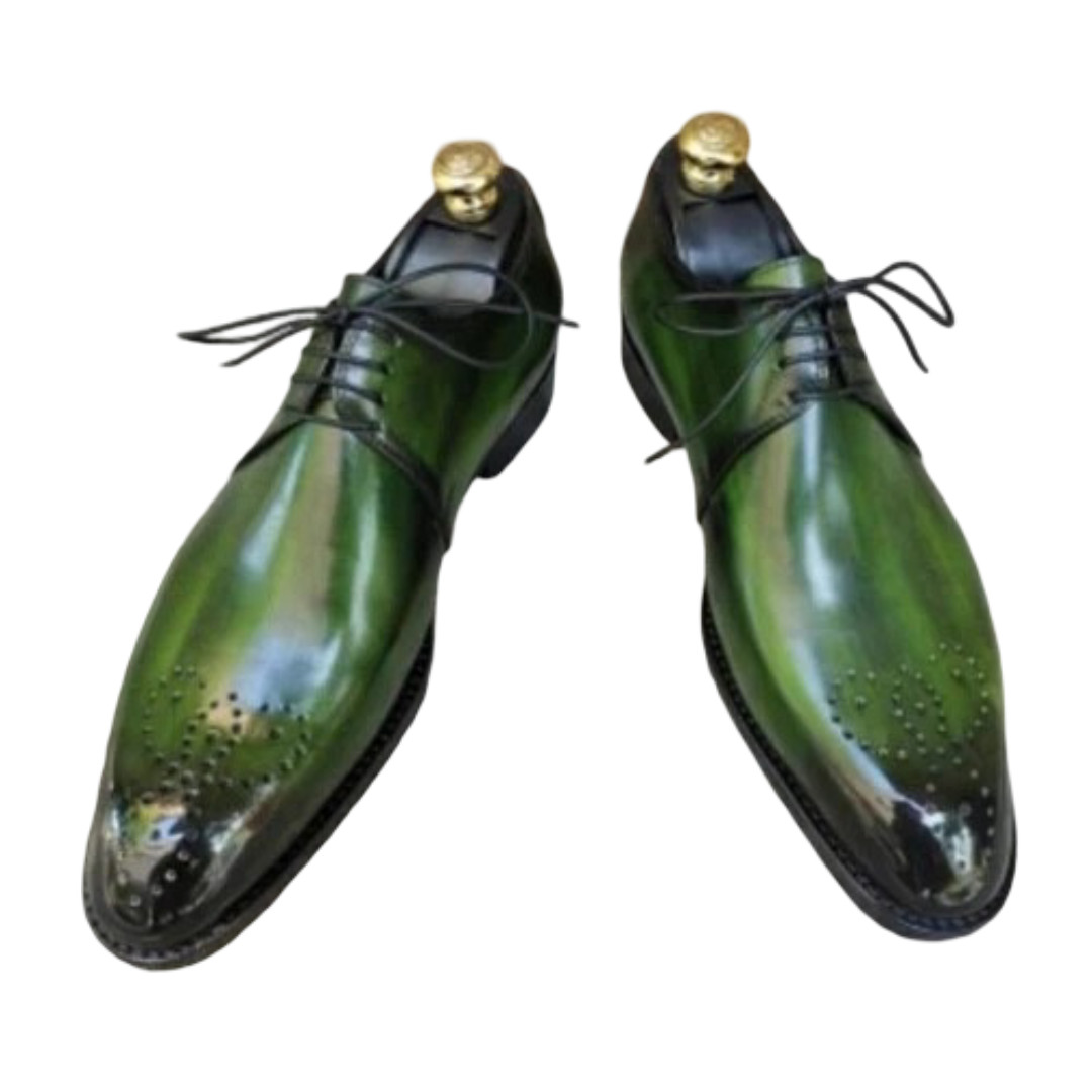 Handmade Green Genuine Leather Derby Office Dress Shoes For Men Free Gift Wrap