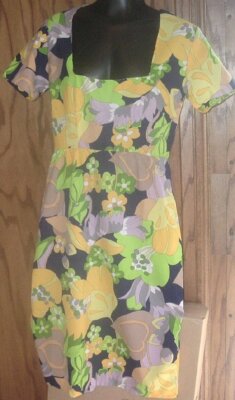Vintage 1970s MOD Hand crafted colorful Op Art floral design Dress, no tag
