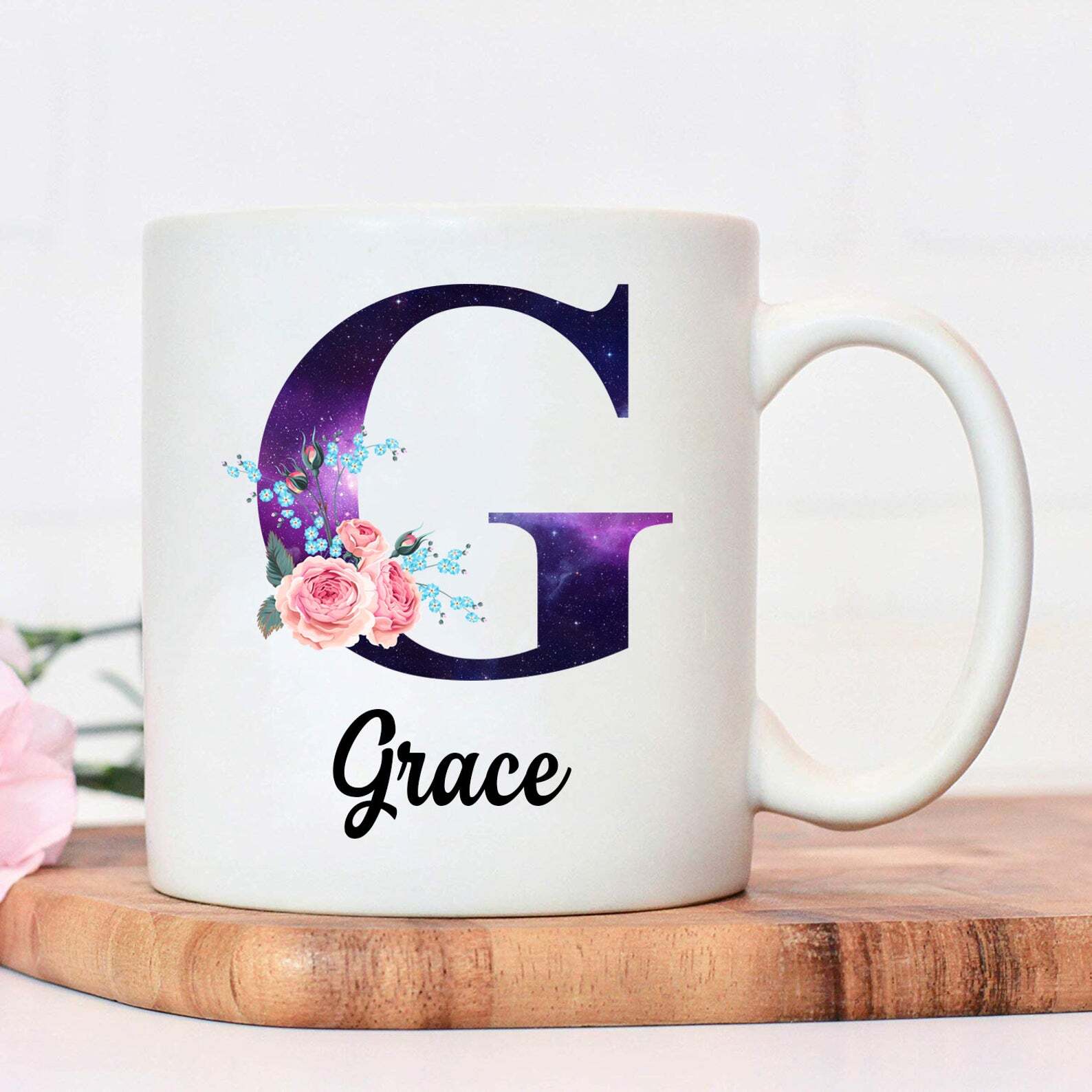 Personalised White Ceramic Mug 11oz G Initial Letter G And Name Initial Mug