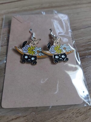 Gothic Black Cat with Flower Witch Hat [Handmade]