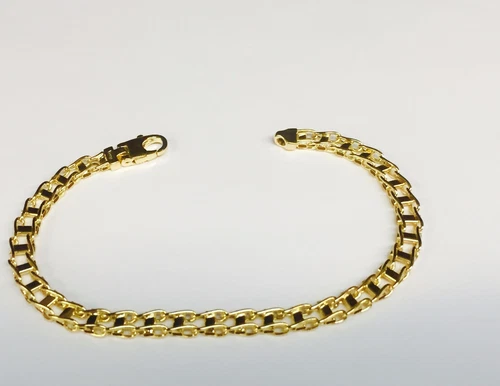 Catena/Bracciale Uomo Oro Giallo Massiccio 14k Moda Ferrovia Maglia 8,5" 5mm 7 grammi - Foto 1 di 1