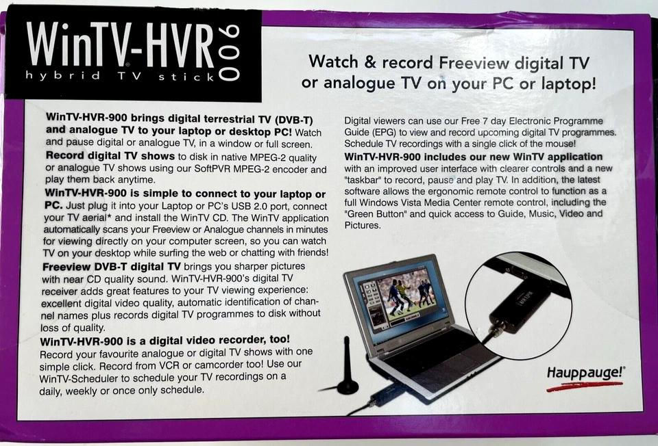 Unopened HAUPPAUGE! WinTV-HVR 900 model 1184 Freeview Digi Tuner for PC / Laptop - Image 2 of 4