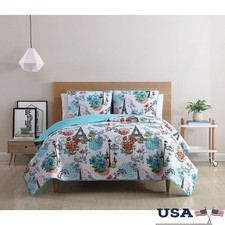 Eiffel Reversible Quilt Set King Microfiber Bedding 3 Piece Machine Washable New