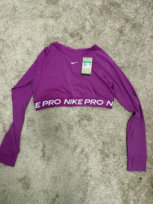Nike Pro Women Dri-FIT Cropped Long Sleeve Activewear Top Pink NWT size XL. D120