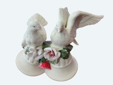 2001 Porcelain Love Doves on Bells Figurine With Floral Accent