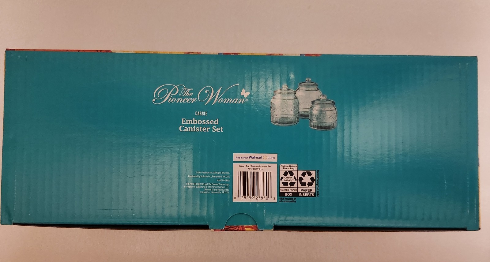 The Pioneer Woman Canister Set Embossed Cassie Teal 3-Pieces Kitchen Storage NEW