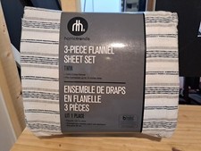 Hometrends 3-Piece Twin Size 100 Cotton Flannel Sheet Set. White/Gray Pinstripe