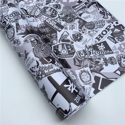 【Sticker Bomb】 Black White Vinyl Wrap Decal Film Graffiti JDM USDM Sheet DIY USA