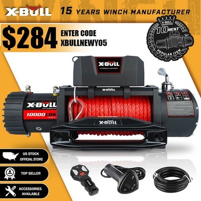 X-BULL Electric Winch 12V 10000LBS Winch 10K Synthetic Rope Towing Truck 4WD