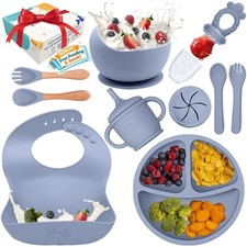 14PCS Silicone Baby Feeding Set - Plates, Bowls Bibs for Easy Mealtime Cleanup