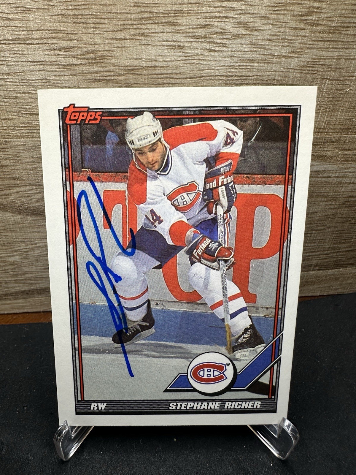 1991-92 Topps - #369 - Stephane Richer Montreal Canadiens In-Person ON-CARD AUTO