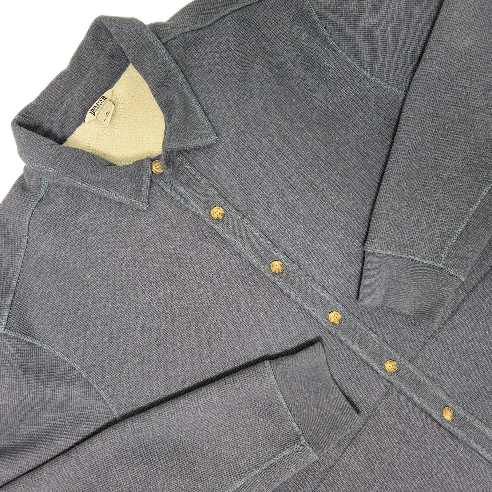 Duluth Trading Co Burly Thermal Sherpa Lined Waffle Knit Shacket Mens XL Blue