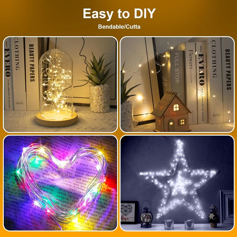 3 X 20 Luci a Micro LED, 2 M, in Filo D'Argento, a Batteria, Luci Decorative per - Immagine 4 di 4