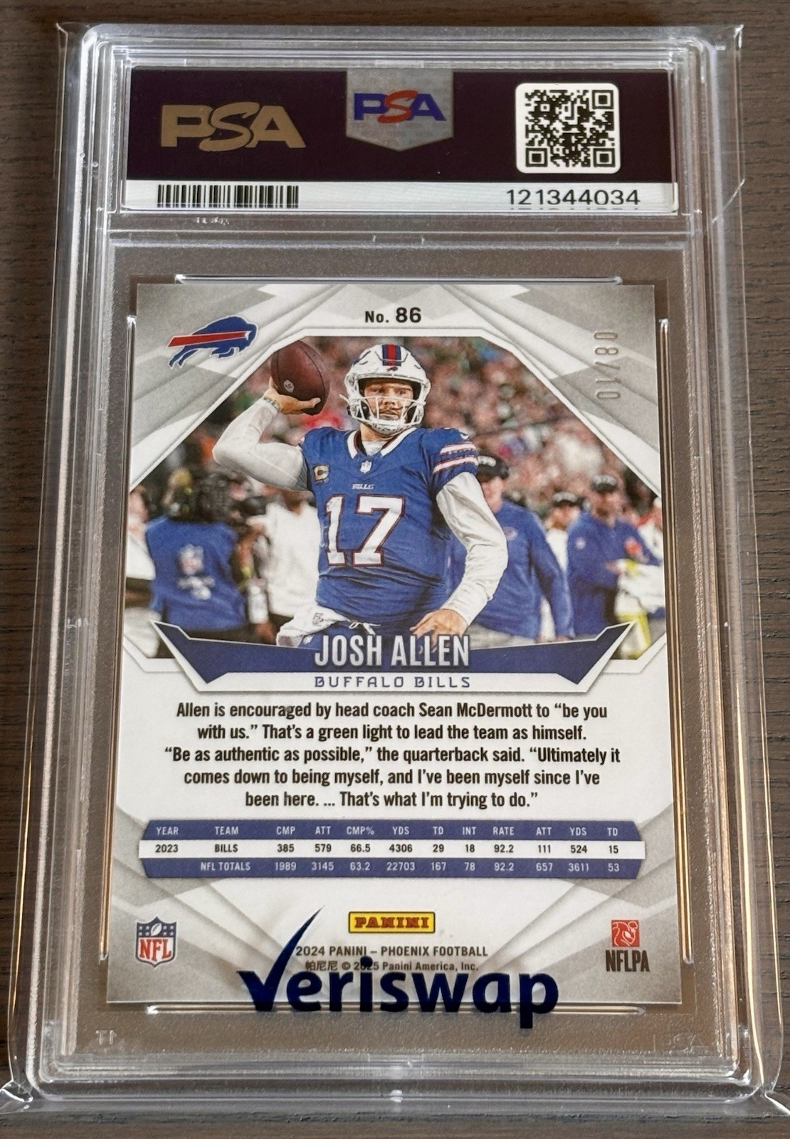 2024 Panini Phoenix - Josh Allen #86 Gold Pandora /10 - PSA 10 view 2