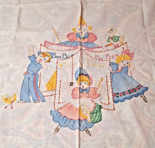 Embroidered Nursery Rhyme Wall Hanging 41" x 51" Tea Party Tablecloth Vintage