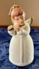 Vintage Homeco Angel Playing Flute Sparkling Snow Finish Bell Figurine #8800 4"