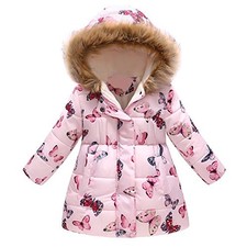Kids Girls Boys Light Puffer Floral Print Faux Fur Hoodie 2-3T Pink-butterfly