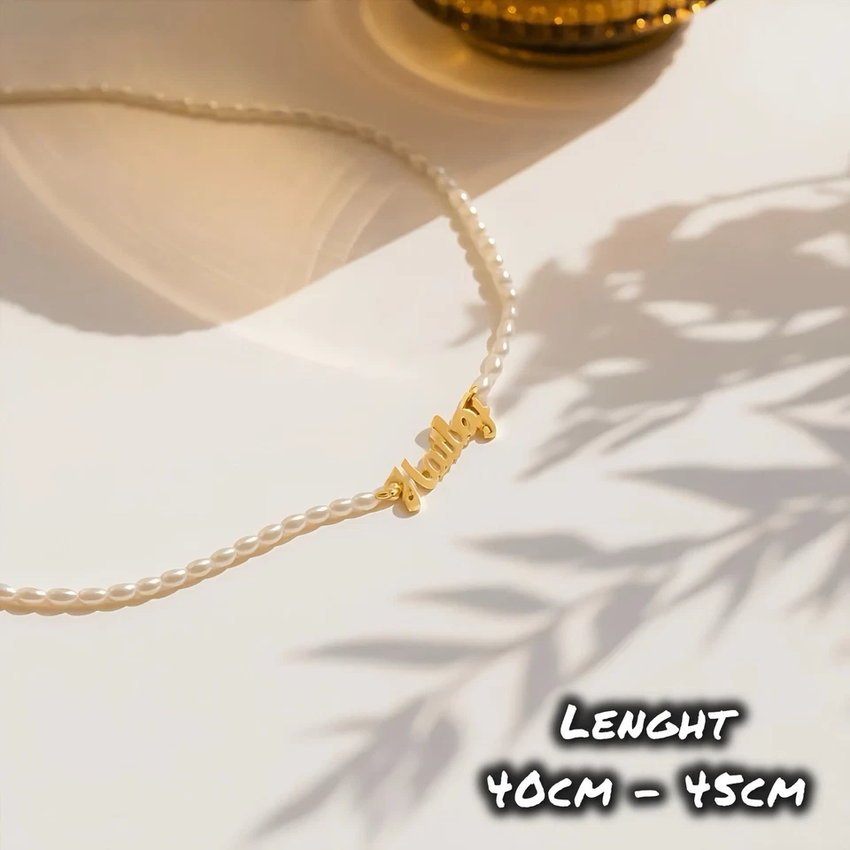 Perlen Namenskette – personalisierte Kette mit Name, vergoldeter Schriftzug - Bild 4 von 4