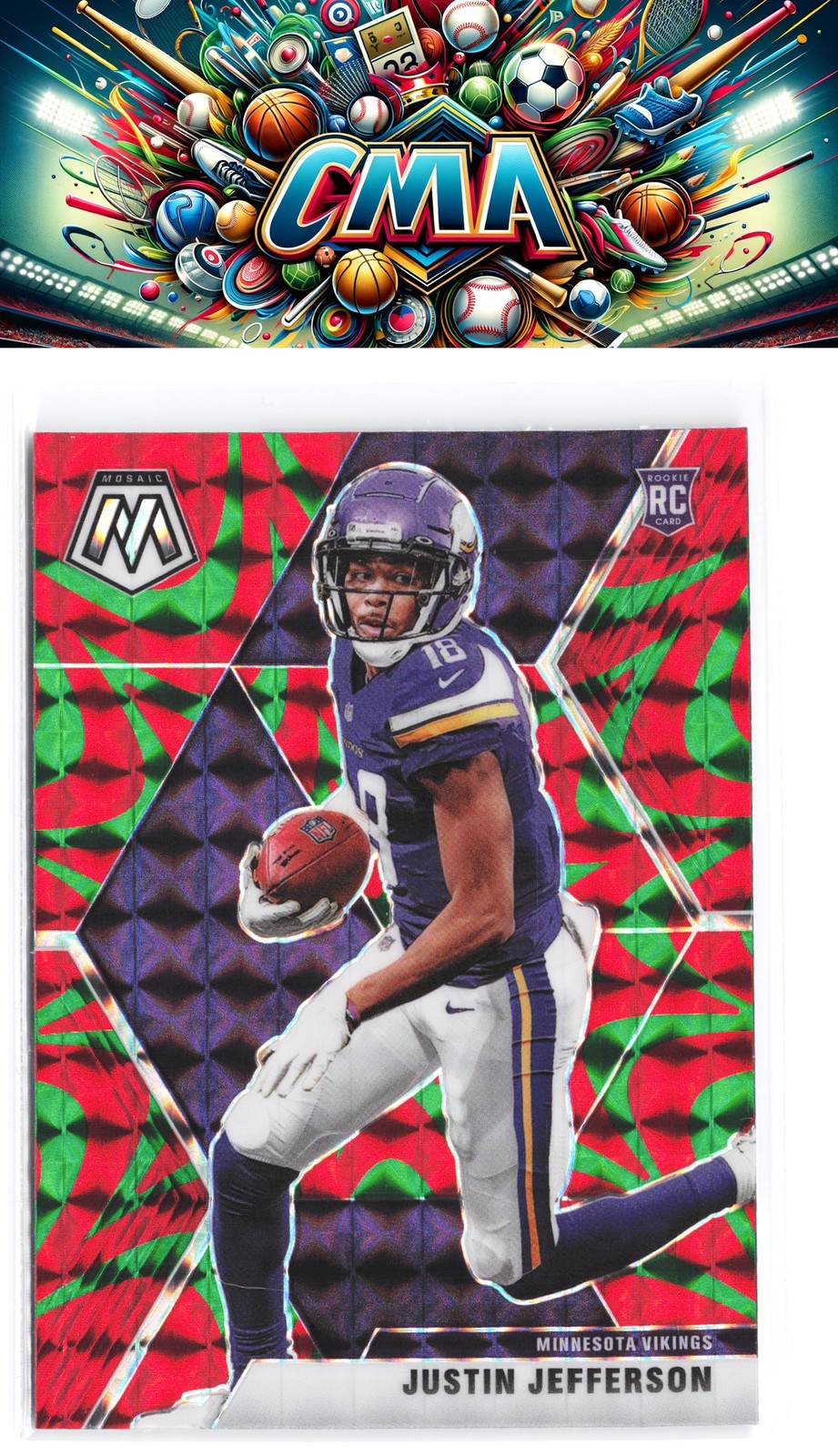 2020 Panini Mosaic #209 Justin Jefferson Prizm Reactive Green