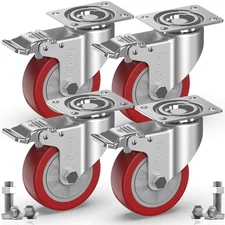 4" Heavy Duty Rubber Caster Wheels with Brakes - Set of 4, 1320Lbs Capacity
