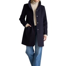 EUC Quince Womens Small Italian Wool Cocoon Coat Cadet Navy Blue $170 Retro