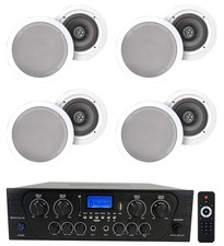 Rockville RPA40BT 4-Room Home Audio Kit Receiver 8 6.5" White Ceiling Speakers