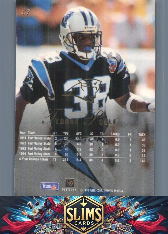 1995 Flair Carolina Panthers Tyrone Poole #27 Rookie - Image 2 of 2