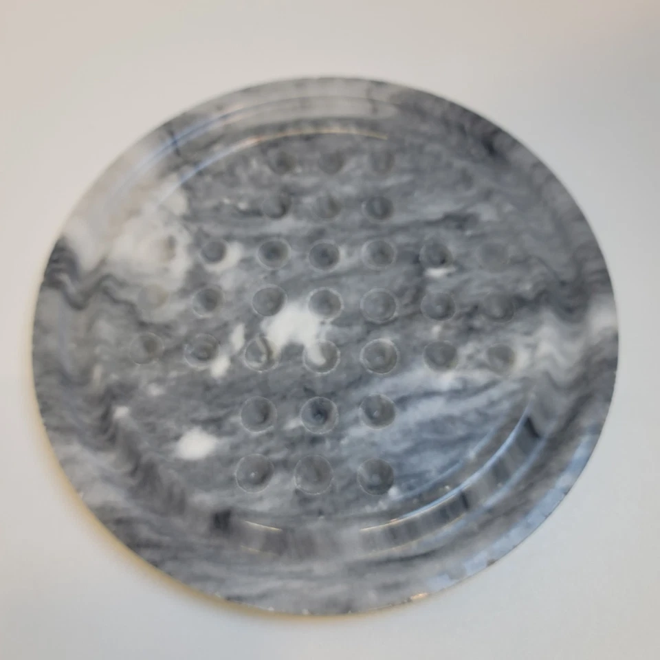 Marble Solitaire Board Game Gray Stone w/ 33 Glass Swirl Marbles Vintage Style - Image 4 of 4