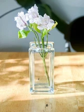 1960s Glass Block Vase: Modernist Lumix Nevada Decor Glass Brick Vase, JH  vase