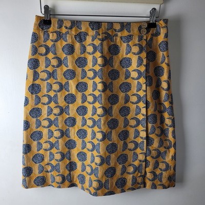 White Stuff Women Size 10 Blue Mustard Print Pencil Skirt Casual Smart Winter
