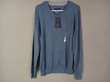Tommy Hilfiger Men  s Large Blue 100 Cotton V-Neck Sweater Pullover   NWT