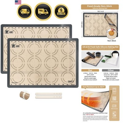 2 Pack Silicone Baking Mats, 11.6'' x 16.5'' Each, 0.7mm Thick, Food Grade Non-...