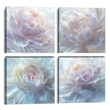 White Flower Canvas Wall Art Floral Pictures Prints Abstract Flower Wall Deco...