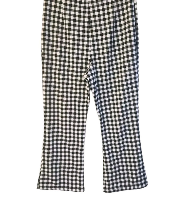 DEREK HEART LARGE BLACK & WHITE CHECKER CROPPED FLARED PULL-ON STRETCH PANTS 