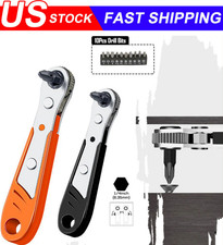 Ratcheting Right Angle Screwdriver Hex Drive 90 Degree Offset 10pc Bits Set