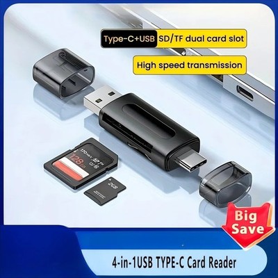 Mini SD TF Card 4-in-1 Multifunction USB Type-C Card Reader, External Storage