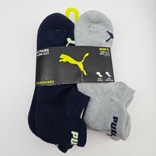 PUMA Mens Socks Low Cut Cushioned Arch Support 6 Pair Shoe Size 8-12 Navy  Gray