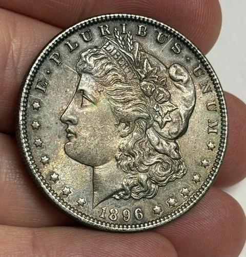 GORGEOUS AU++ TONER! 1896-P Morgan Silver Dollar (all original!), Almost UNC