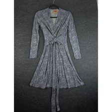 Tory Burch Women's Navy White Marled Silk Jersey Long Sleeve Wrap Dress Size XS