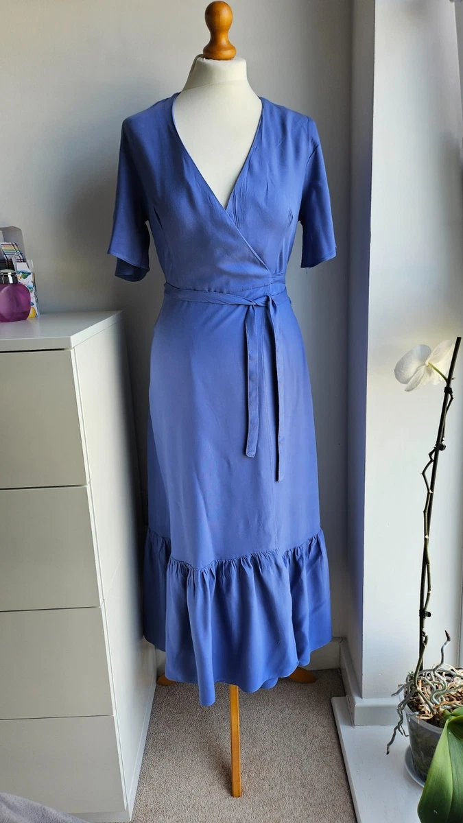 primark blue wrap dress Primark Womens Blue Polka Dot Viscose Wrap Dress Size 14 V-Neck Tie