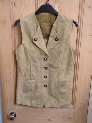 St Moritz Österreich Weste Beige Leder Größe Medium Grube zu Grube 18 Lang