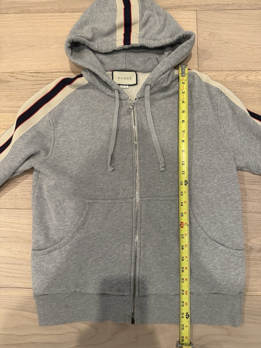 GUCCI Logo Stripe Sweatshirt Track Zip Jacket Hoodie Grey Small