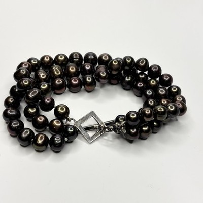 Drei Strang Schokolade Pfau Süßwasser Perlen Armband 925 Sterling Silber