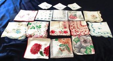 Lot of 16 Vintage Hankies Hanky Floral 3 Lace Corner 6 Scalloped 7 Straight Edge