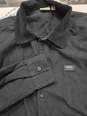 Vans Off The Wall Black Canvas Drill Chore Jacket with Corduroy Collar Medium 