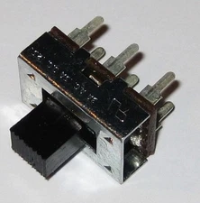 3A DPDT Slide Switch - 125 VAC - 3 Amp - Metal Body - PC Board Mount - 6 Contact